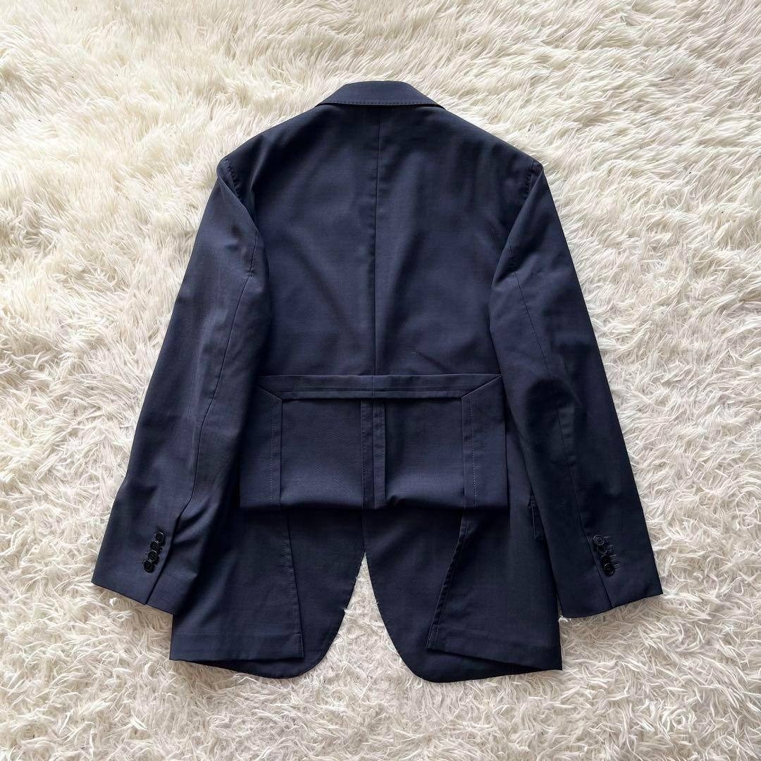 <美品>LARDINI ネイビー ウール スーツ ブートニエール サイズ46