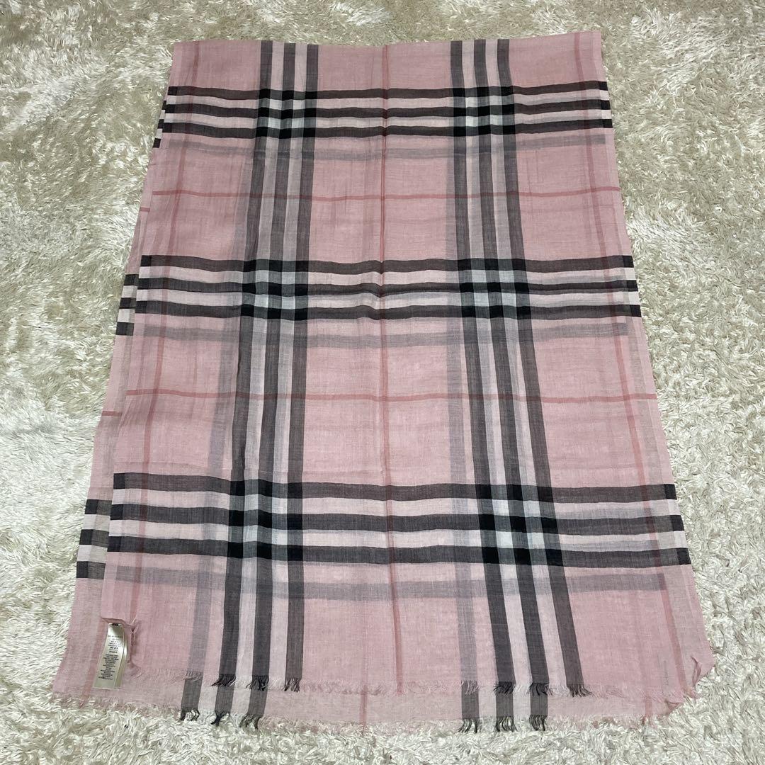 新品保管品✨バーバリー　超大判ストール　ノバチェック　通年ウール　薄手ピンク現行