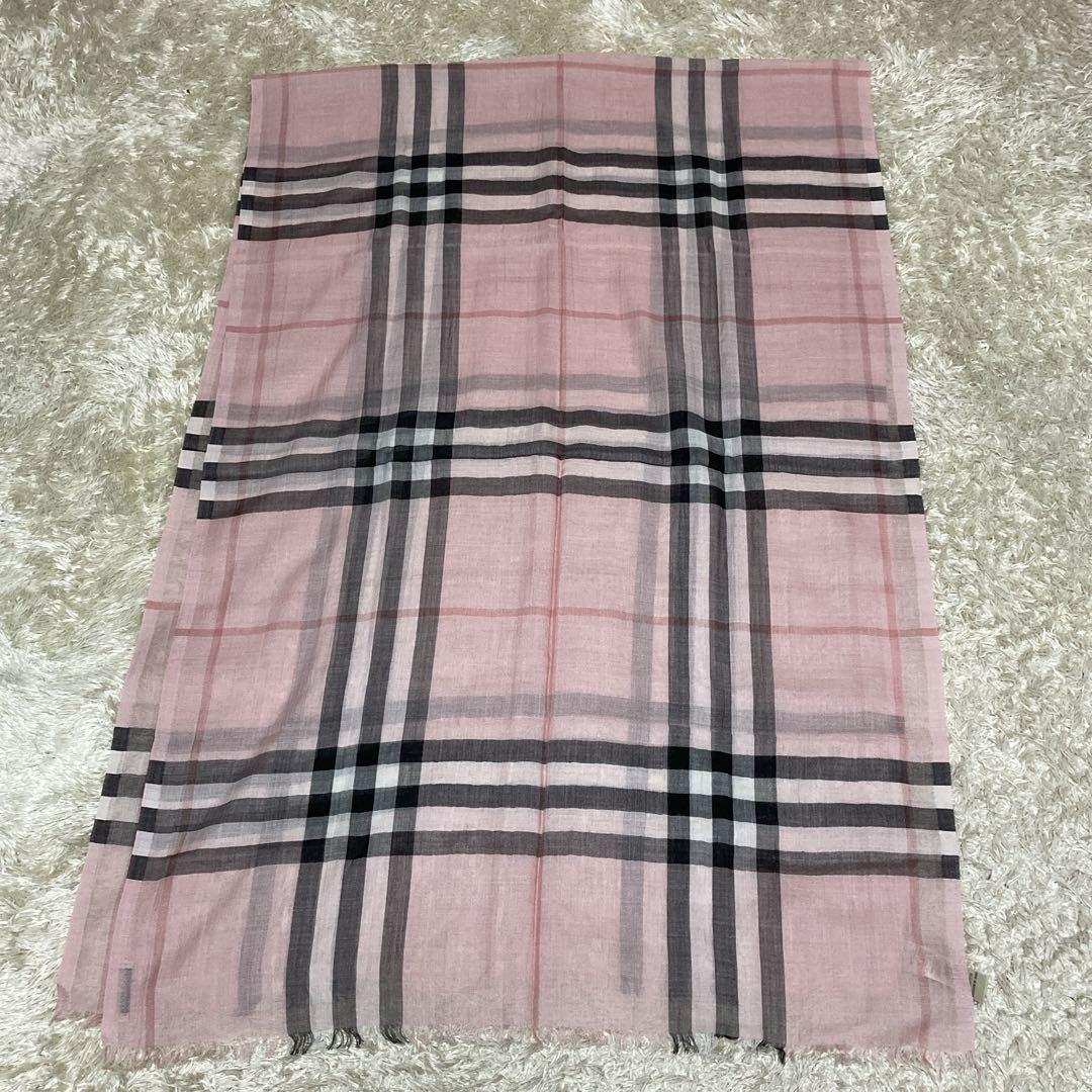 新品保管品✨バーバリー　超大判ストール　ノバチェック　通年ウール　薄手ピンク現行