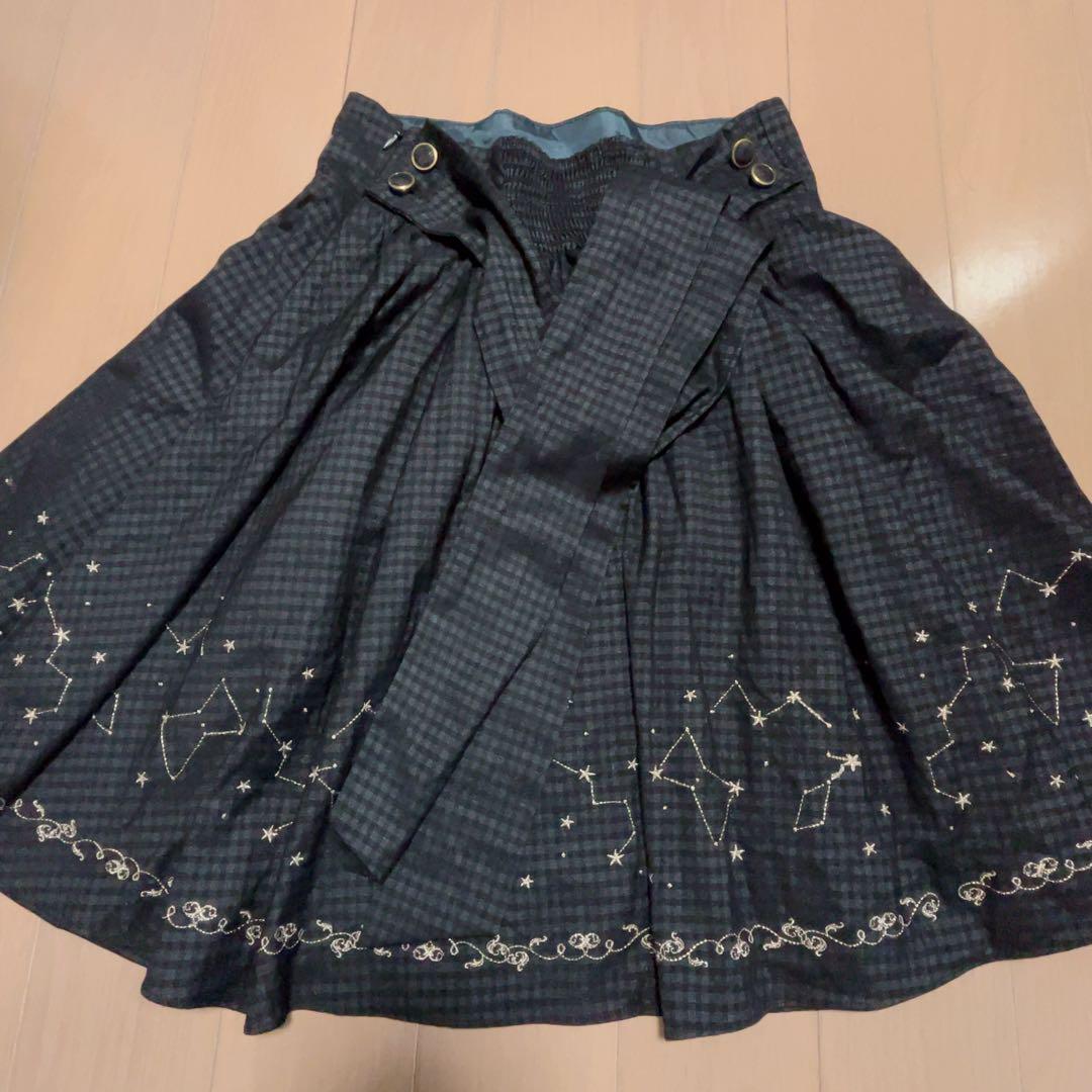 Amavel アマベル 星座刺繍入り チェック柄BACKリボンスカート
