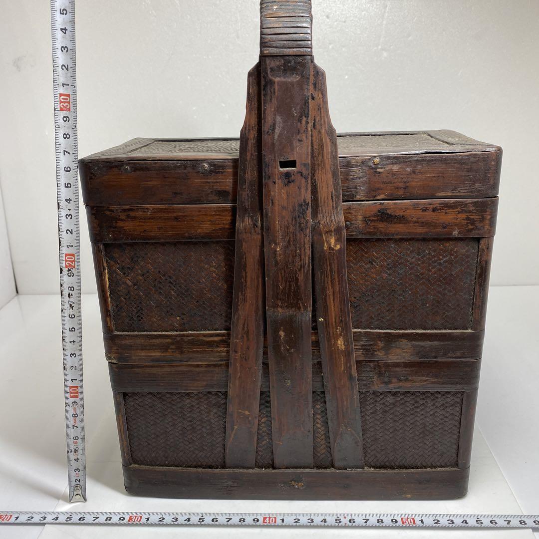 専用　時代　木製網代テーラン提重　高さ36㎝　東Y7-0403⑤タニチ