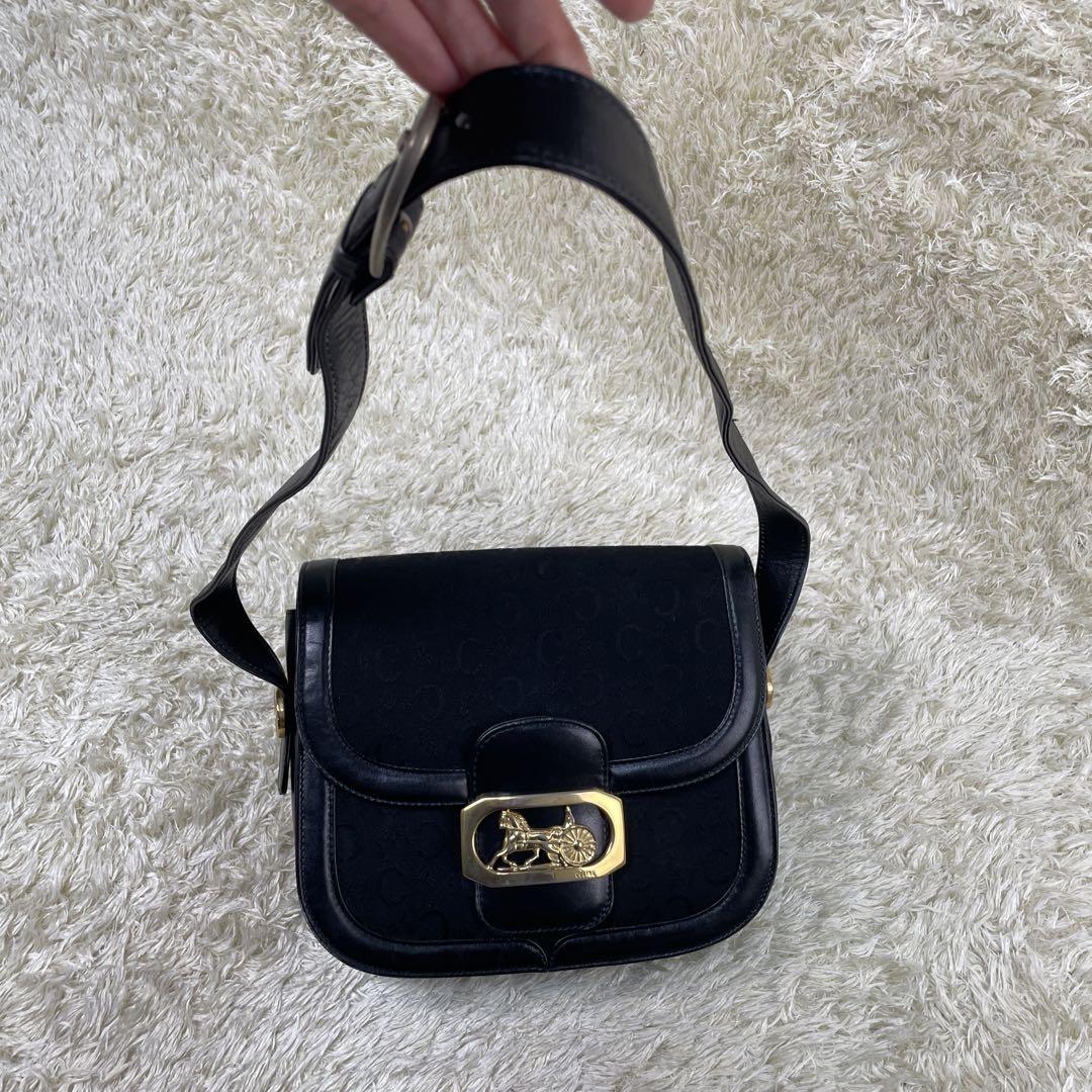 CELINE マカダム 馬車金具 ハンドバッグ ショルダー ブラック