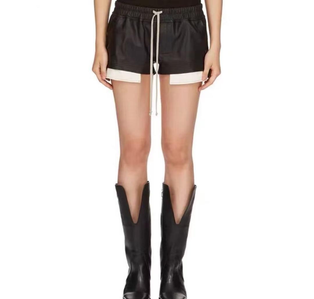 新品 Rick Owens レディース レザー ドローストリング ショートパンツ Rick Owens レディース レザー ドローストリング ショートパンツ