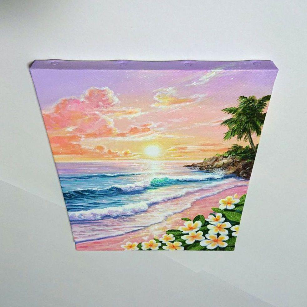 【夏の夕日】アクリル画 F3 風景画 絵画
