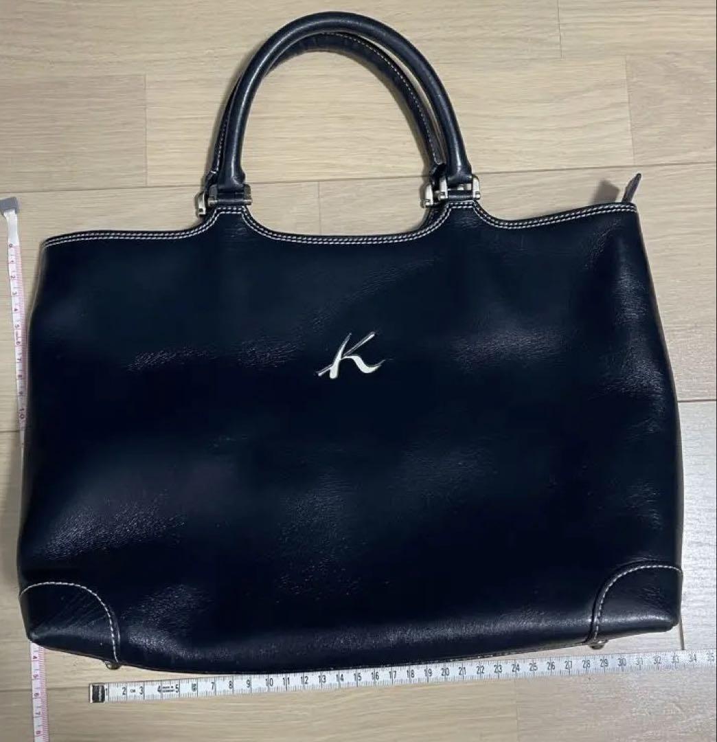 美品✨キタムラ　レザートートバッグ　ハンドバッグ　Kロゴ　ネイビー　白ステッチ