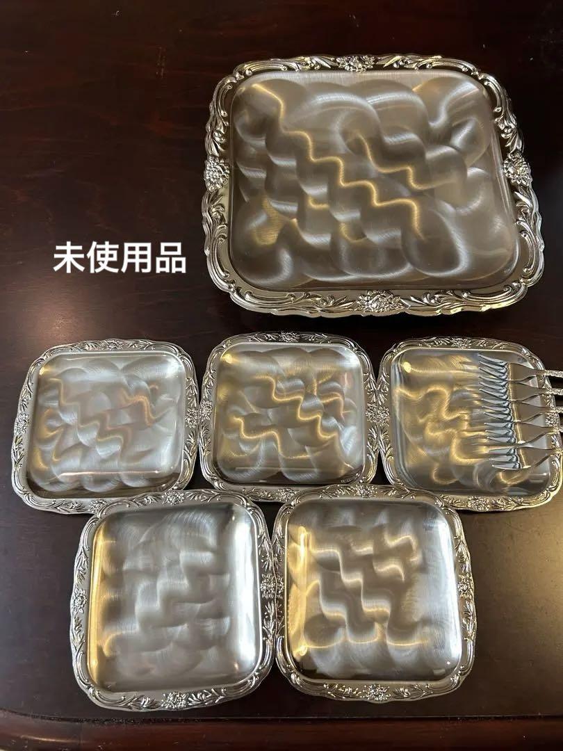 菓子皿菓器セット 大皿1 小皿5 シルバー仕立て