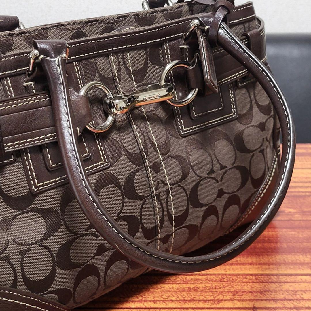 7900□COACH コーチ シグネチャー ハンドバッグ ブラウンbc11yt