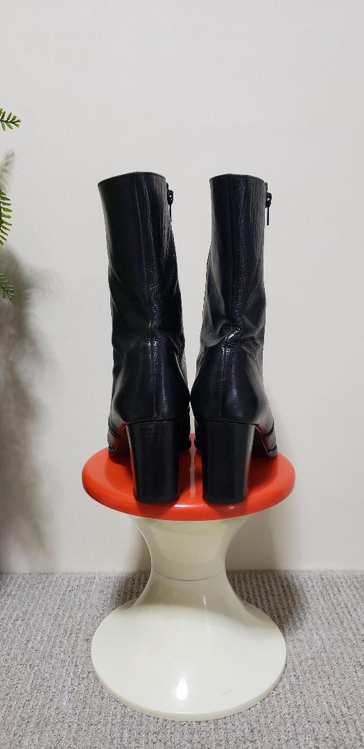 ◆レディース 26cm 黒レザー スクエアトゥ ジップブーツ ヒール 7.5cm
