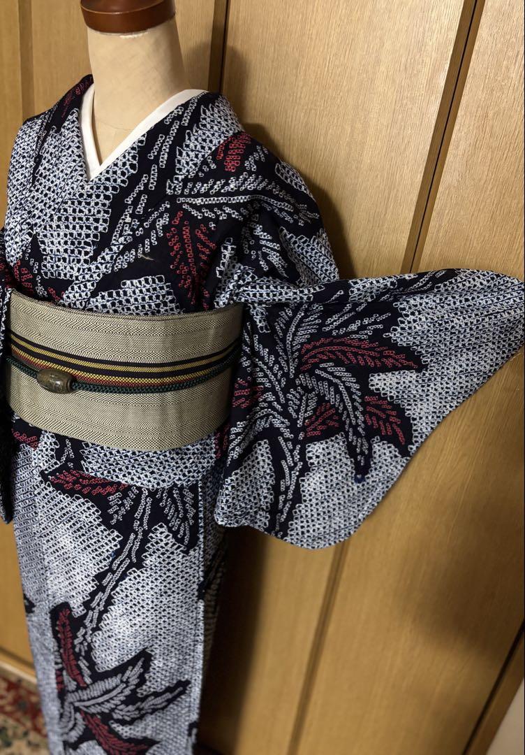 有松鳴海絞り　三浦絞り　裄丈たっぷりサイズ　広襟　　美品