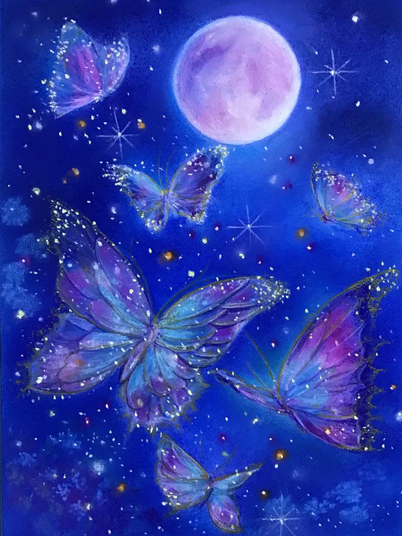 月夜に舞う ハンドメイドパステル画 絵画アート原画 - メルカリ