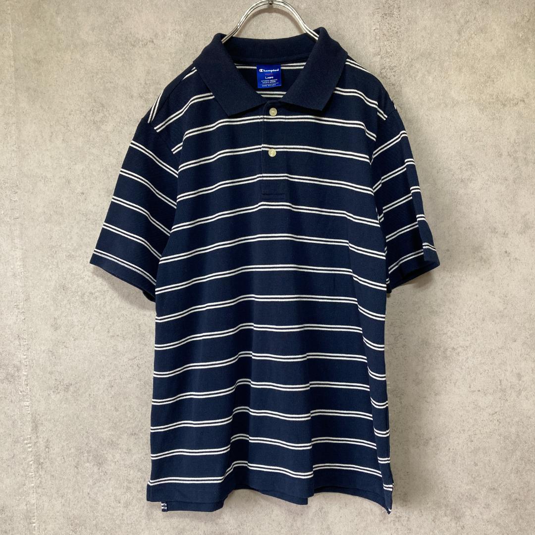 Champion】チャンピオン(L)ボーダーポロシャツ*袖ロゴ Champion】チャンピオン(L)ボーダーポロシャツ*袖ロゴ