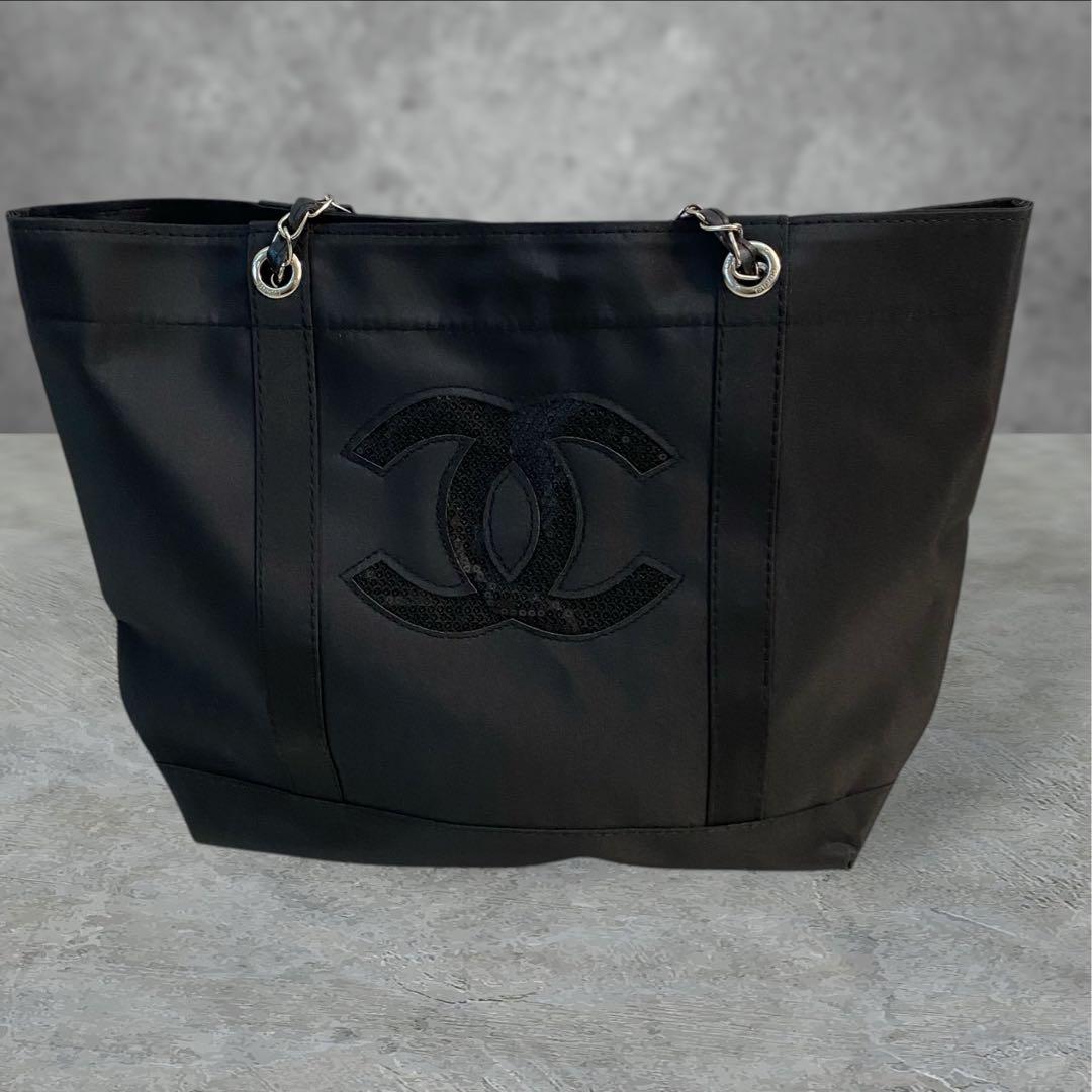 印象のデザイン 本物証明写真有り CHANEL スパンコール トートバッグ ブラック バッグ