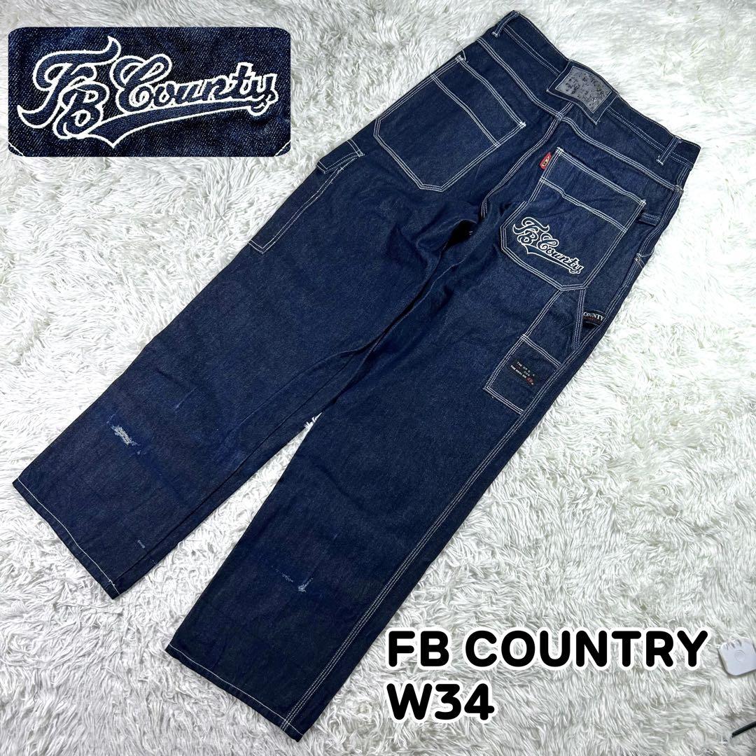 90s FB COUNTRY デニムペインターパンツ 濃紺W34 カーゴポケット