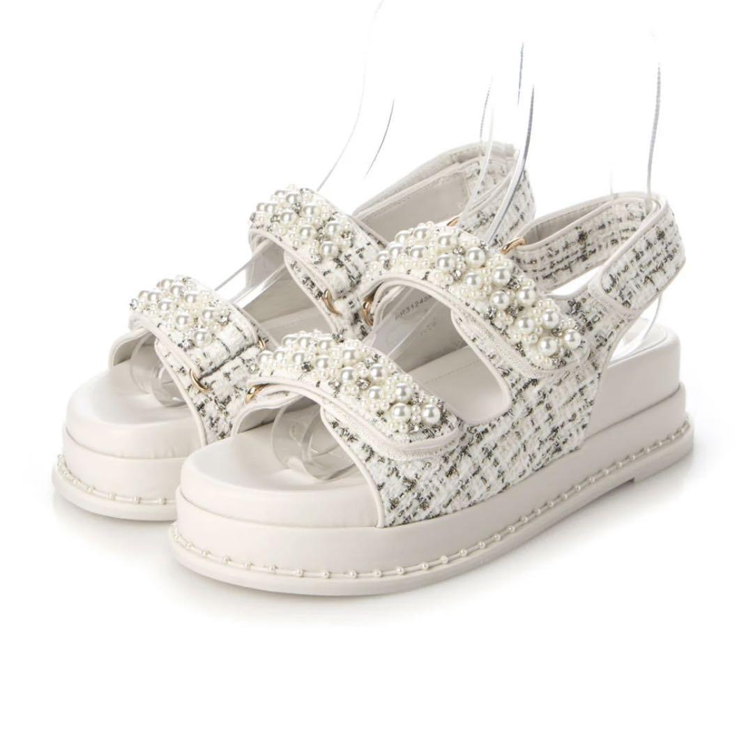 新品未使用◇RANDA パール×ビジュースポーツサンダル WHITE Mサイズ