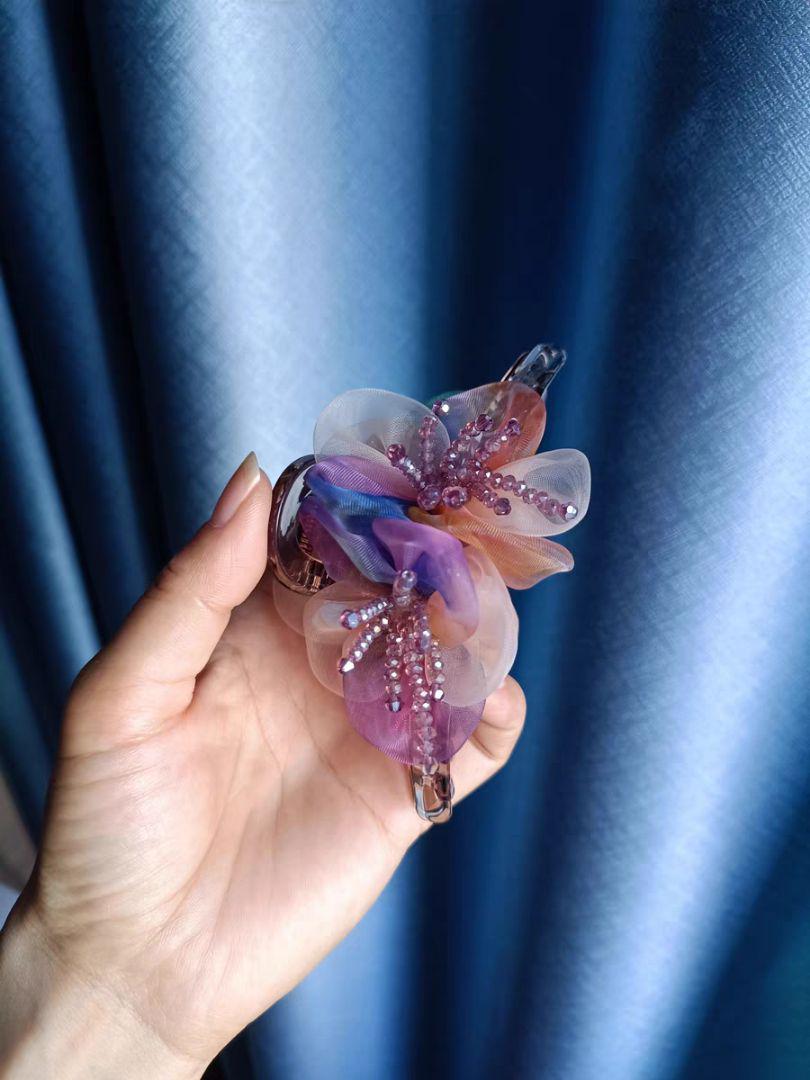 花モチーフ ヘアクリップ 紫ピンク