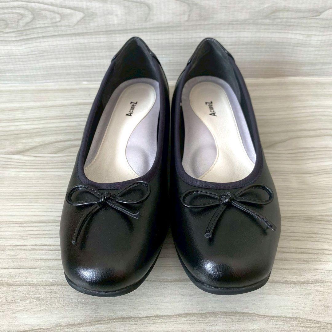 【美品】アシックス アキュアーズ リボンフラットパンプス ブラック 黒 24cm