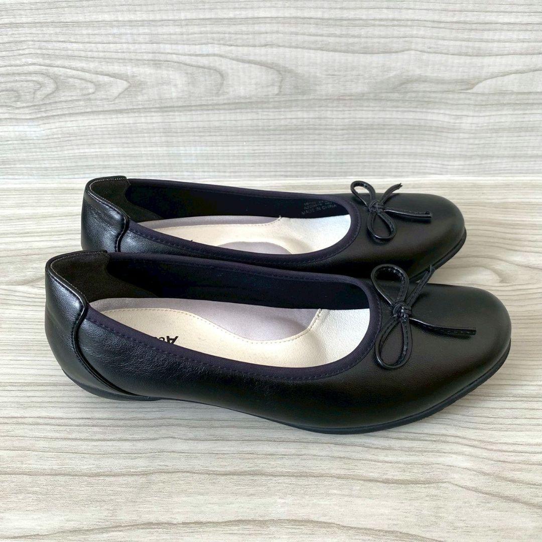 【美品】アシックス アキュアーズ リボンフラットパンプス ブラック 黒 24cm