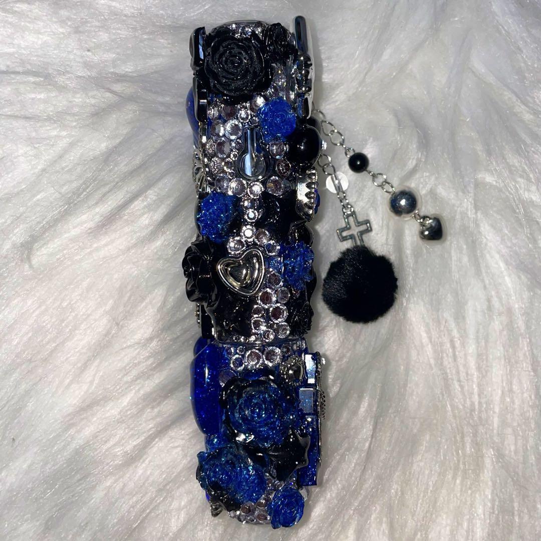 ★ iQOSケース デコ black×Blue チャーム付き (114)