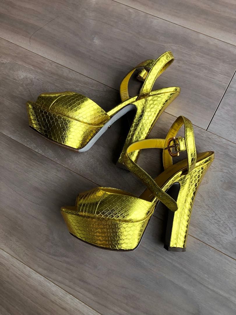 大放出セール】 ☆セルジオロッシ☆本革 パイソン☆イエローメタリック