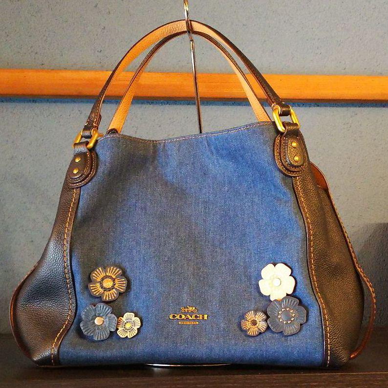 COACHデニムアンドレザーイーディーショルダーバッグウィズティーローズリベット LAa9D-m73372111394 豊富な在庫