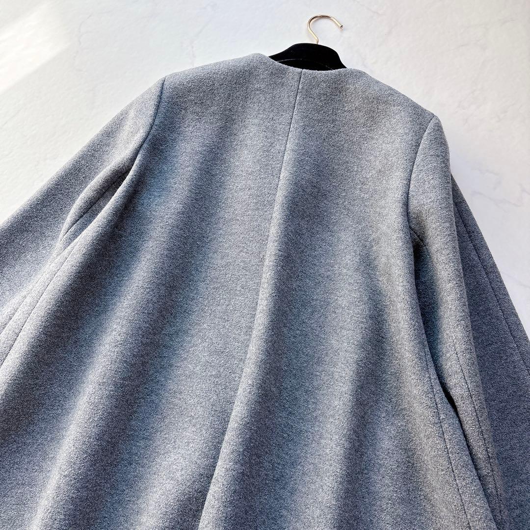 【ATON】新品未使用 定価9.8万 メルトン ノーカラーロングコート グレー 【ATON】新品未使用 定価9.8万 メルトン ノーカラーロングコート グレー