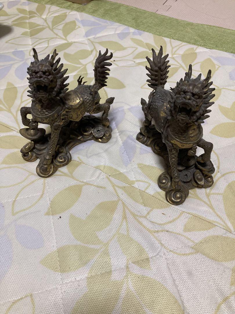 麒麟　銅製　2対　置物