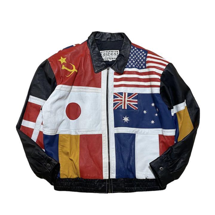 90's SUZIE'S 国旗 レザーブルゾン
