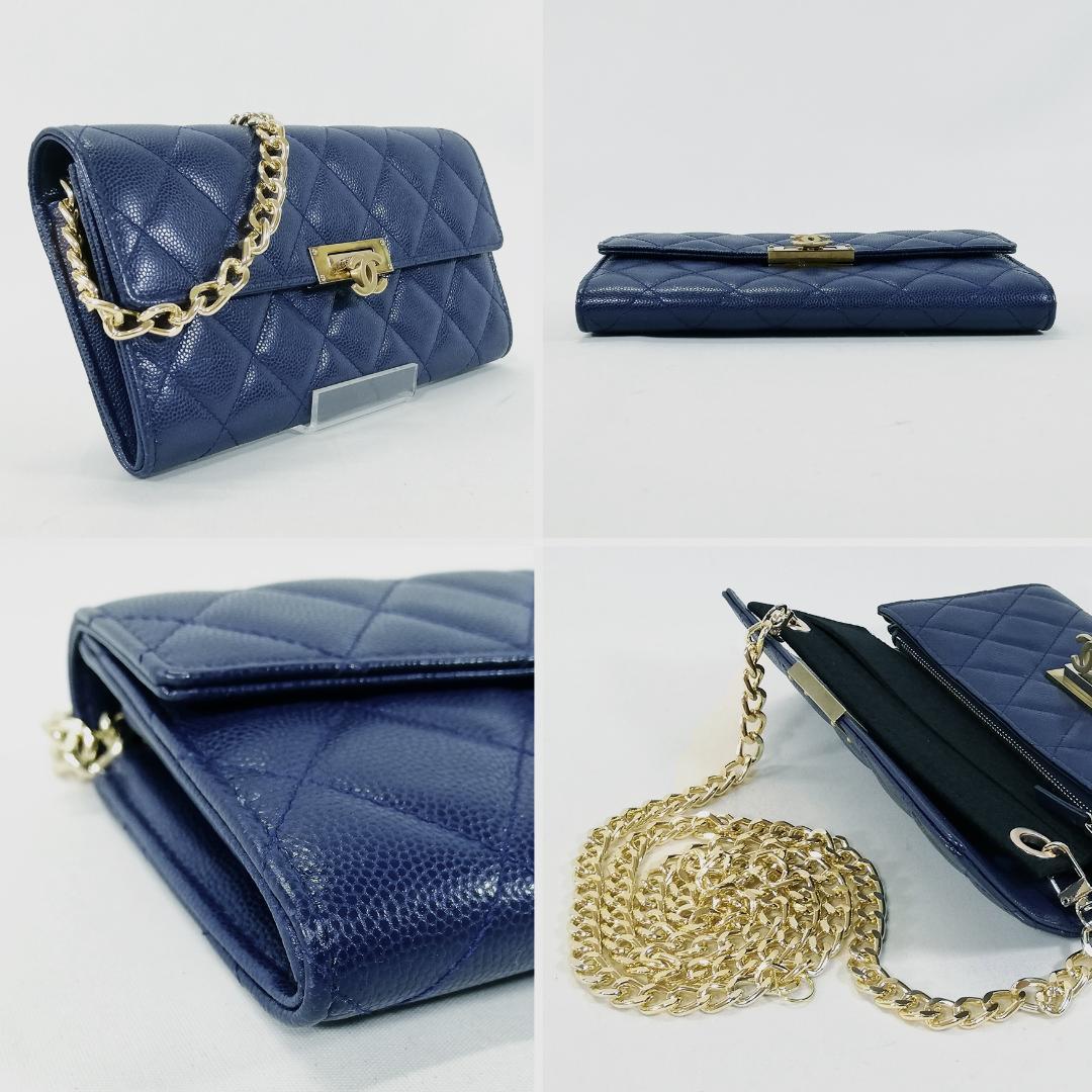 【美品】CHANEL（シャネル）マトラッセ　キャビア　長財布　ココロック　青