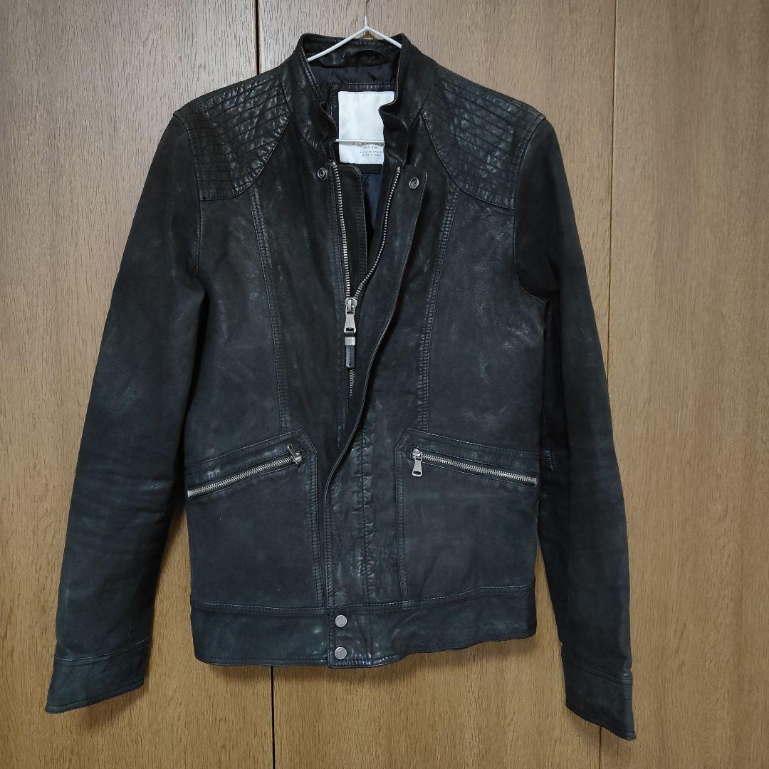 ZARA ブラック ライダースジャケット M New Zara 100% Leather Biker Jacket 5388/406 Black S