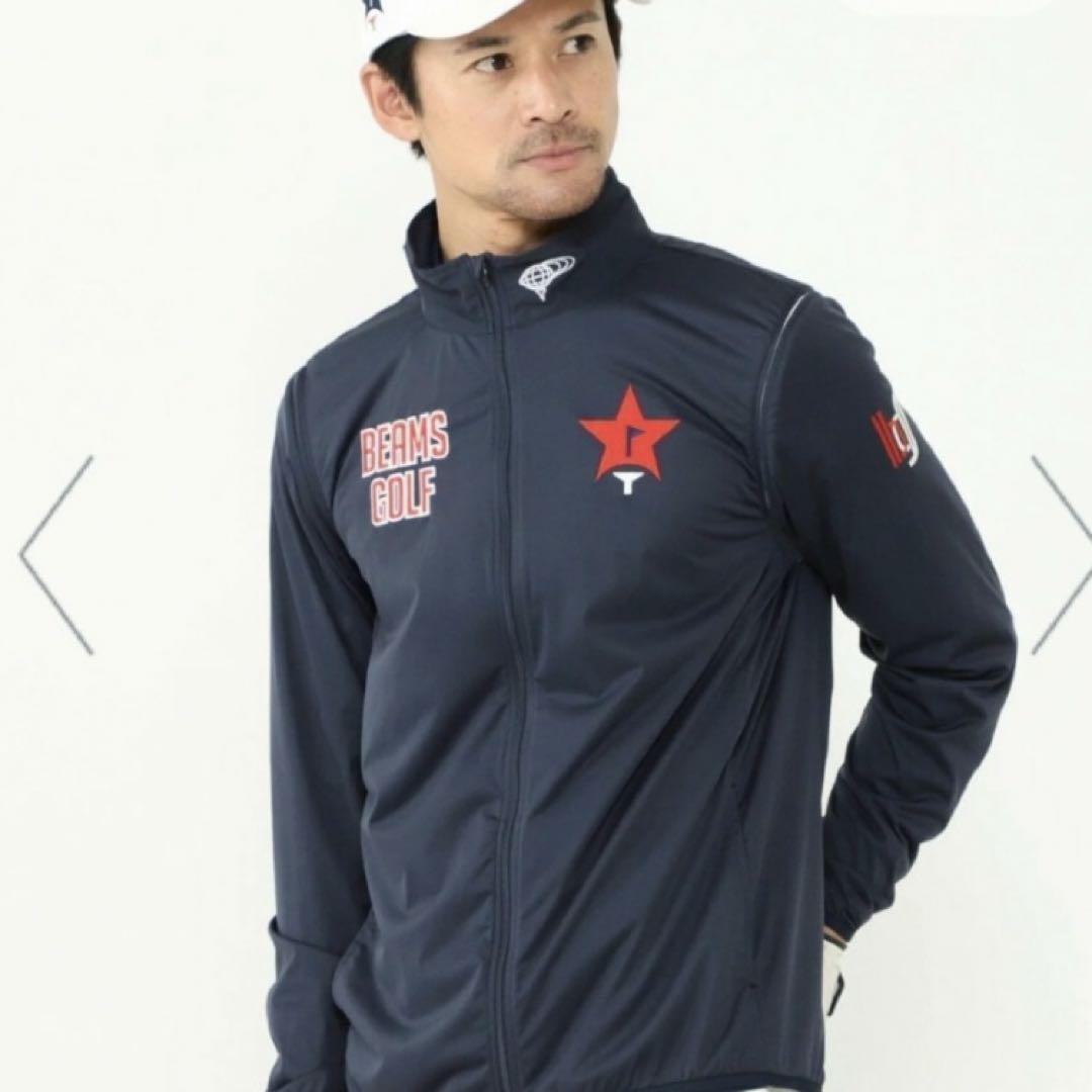BEAMS GOLF スターフラッグロゴ　ブルゾン　トップス　Lサイズ　紺色