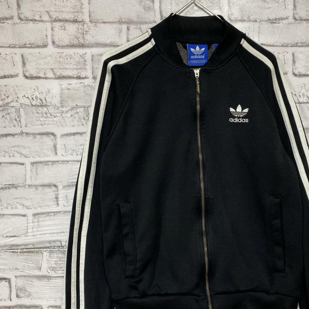 ✪人気　アディダス　トラックジャケット　トレフォイル　ヨーロッパ　刺繍ロゴ　M adidasアディダス トレフォイル ロゴ刺繍 トラックジャケット 黒