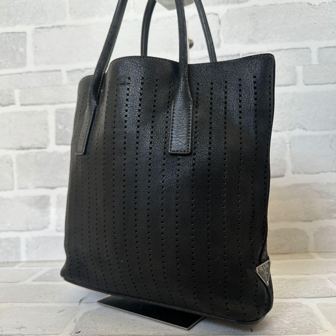PRADA プラダ トートバッグ ハンドバッグ 三角ロゴ オールレザー ブラック 極美品 プラダ トートバッグ ハンドバッグ 三角ロゴ オール