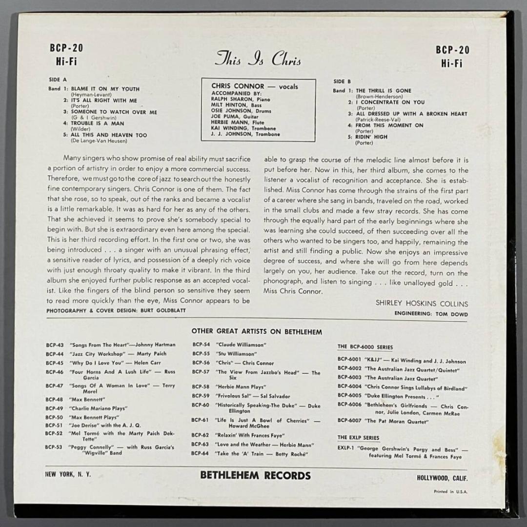 ★現品限り！US初期盤MONO★クリス・コナー This is Chris CHRIS CONNOR / This Is Chris (LP) / Bethlehem | WAXPEND RECORDS
