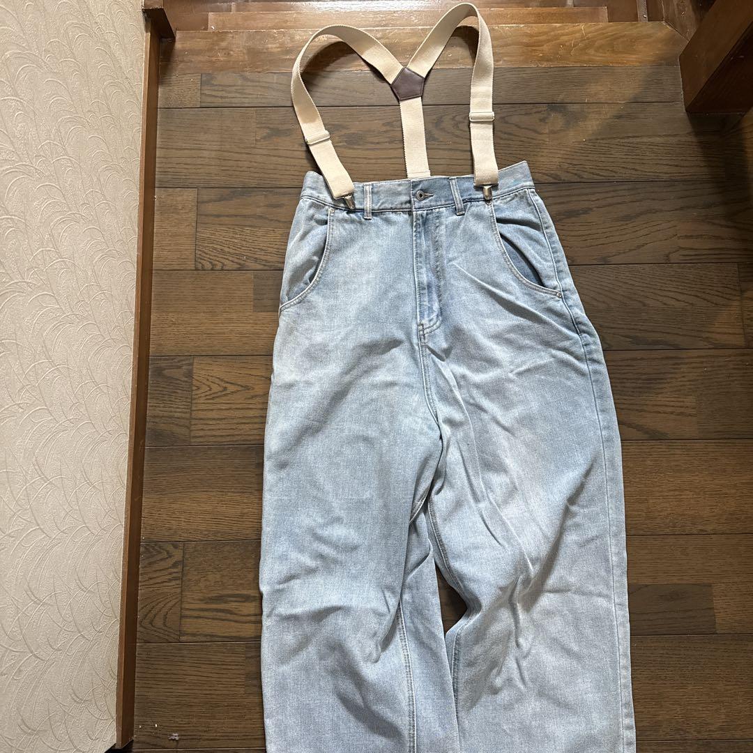 サスペンダー付きデニムパンツ Mサイズ ライトブルー しまむら フィッシャーマン