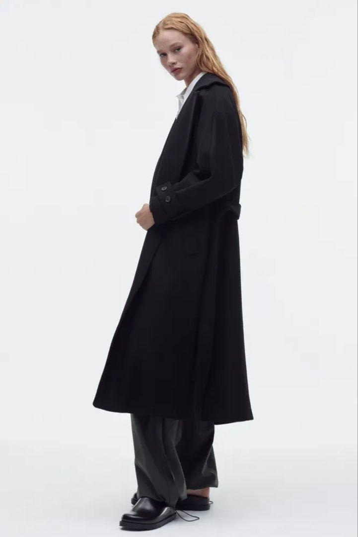 新品 ZARA MANTECO マンテコ ベルトウールコート ブラック ロング