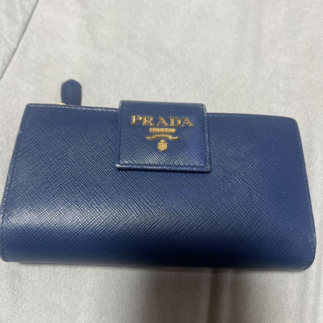 PRADA サフィアーノレザー 二つ折り財布 ネイビー