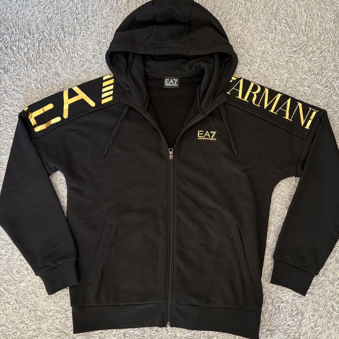 【美品Mサイズ】EA7 EMPORIO ARMANI パーカー 黒金 フーディー