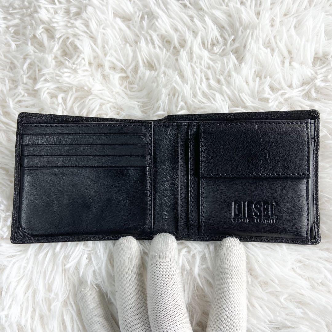 極美品 ディーゼル DIESEL 二つ折り財布 レザー ブラック