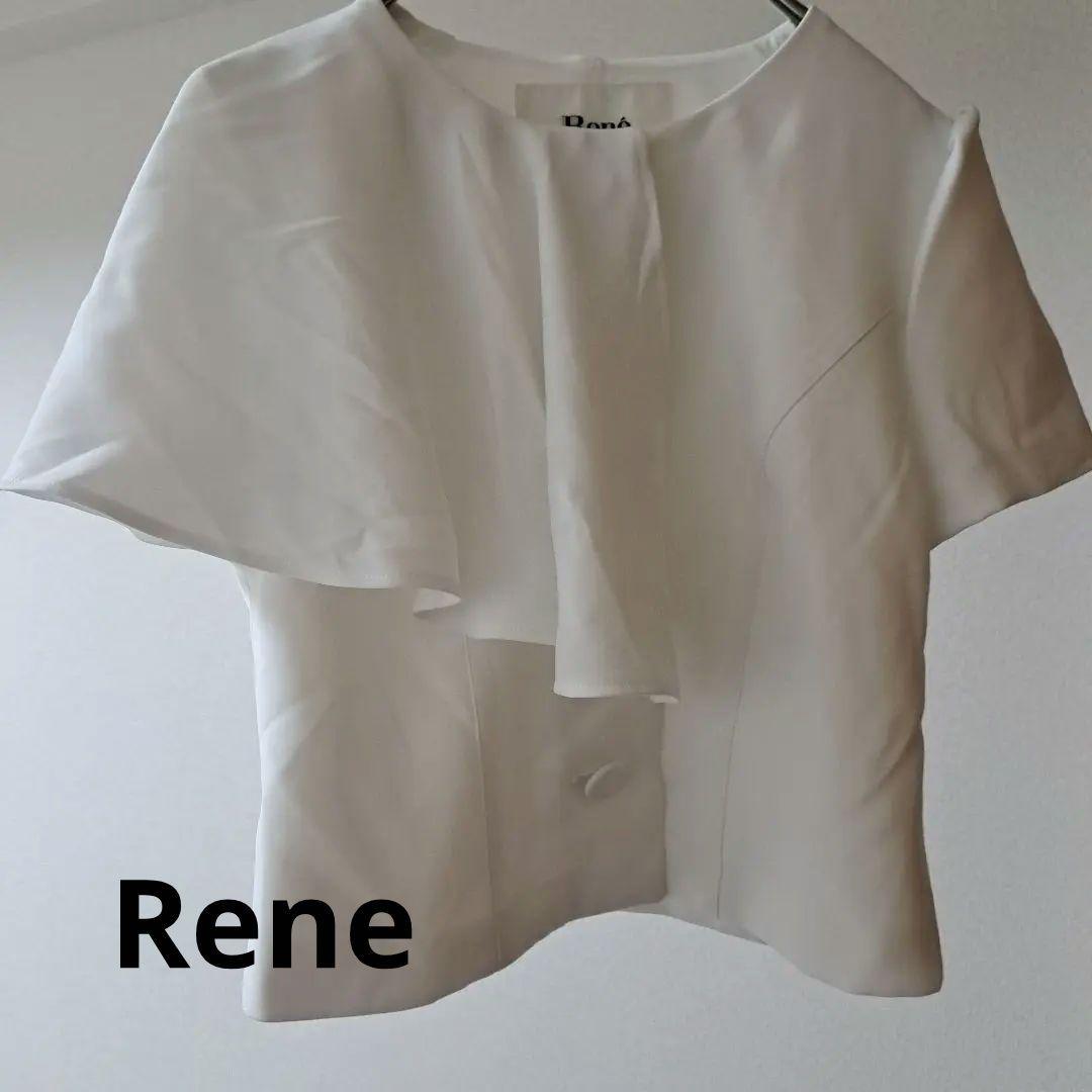 美品　Rene ルネ　ホワイト　白　半袖　アシンメトリー ジャケット　ブラウス