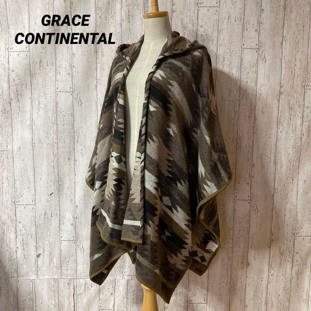 GRACE CONTINENTAL ネイティブ フーディー ウールケープコート SIZE GRACE CONTINENTAL