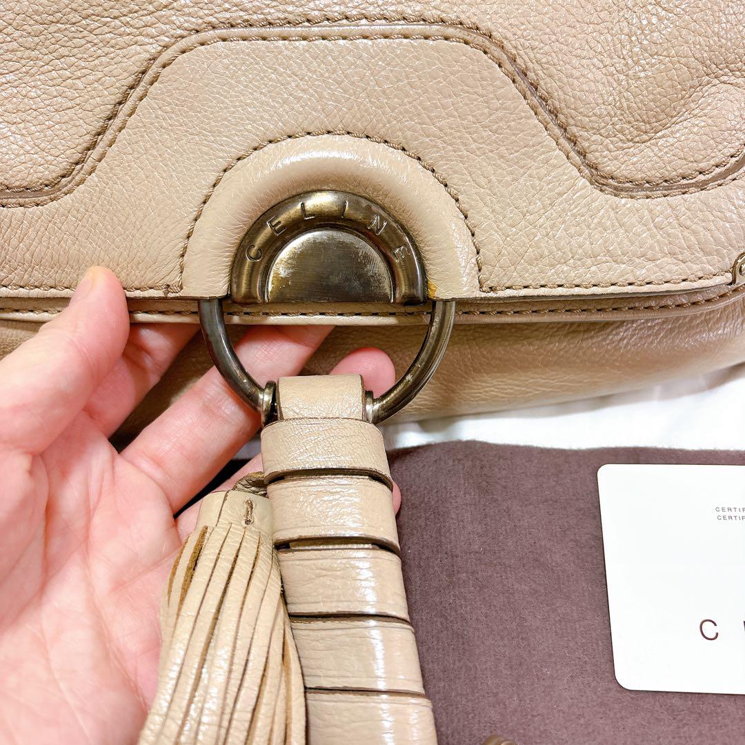 CELINE ベージュ フリンジ付きハンドバッグ