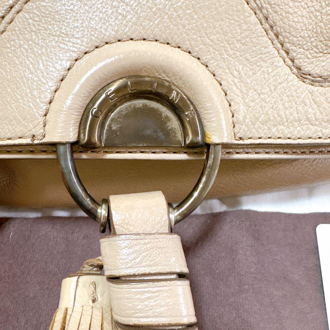CELINE ベージュ フリンジ付きハンドバッグ