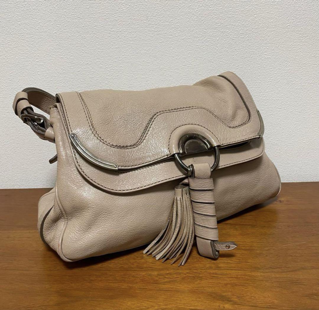 CELINE ベージュ フリンジ付きハンドバッグ
