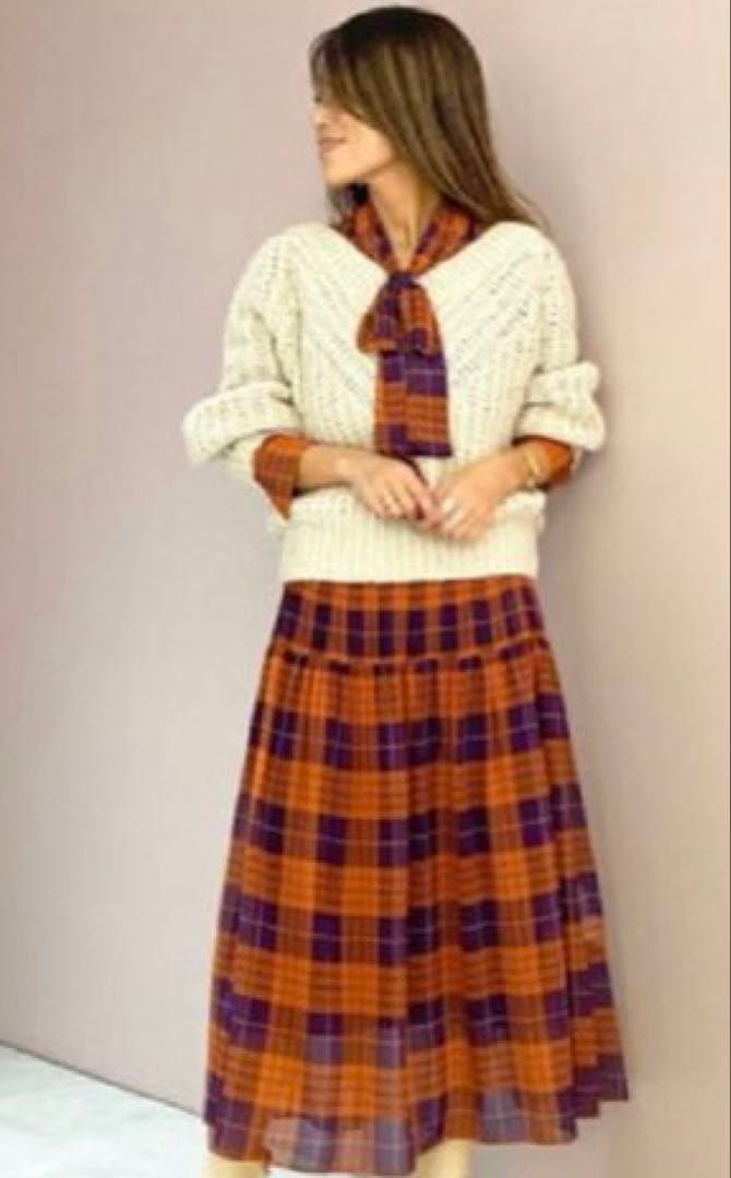 グレースコンチネンタル　ボウタイ付きチェックプリントワンピース