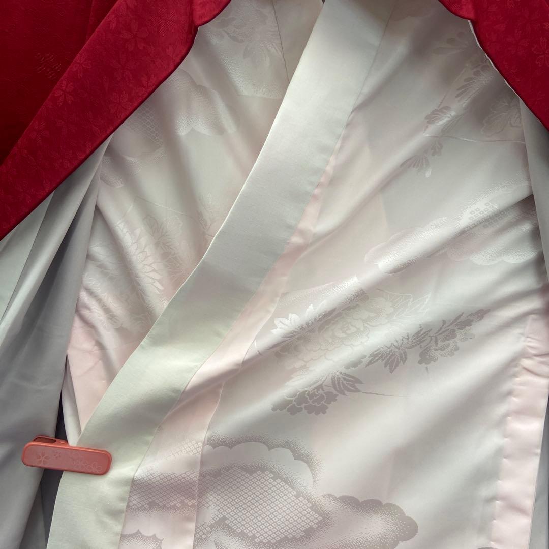 BY6180 赤　桜　振袖　着物　正絹　襦袢付き　成人式　二十歳の集い