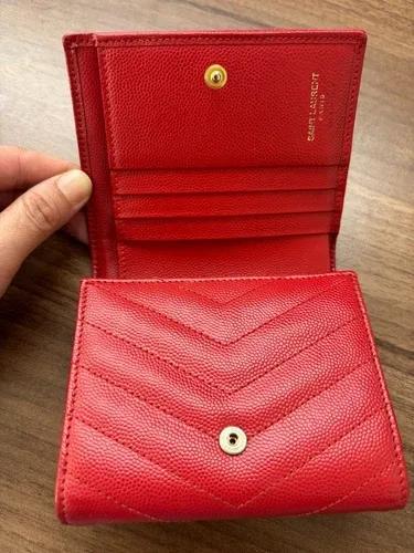 YSL 赤 レザー 三つ折り財布 美品】SAINT LAURENT サンローラン 赤 レザー 三つ折り財布
