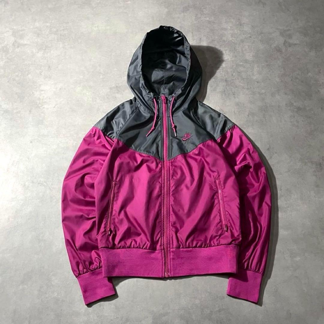 00s NIKE nylon hoodie jacket ピンク グレー S