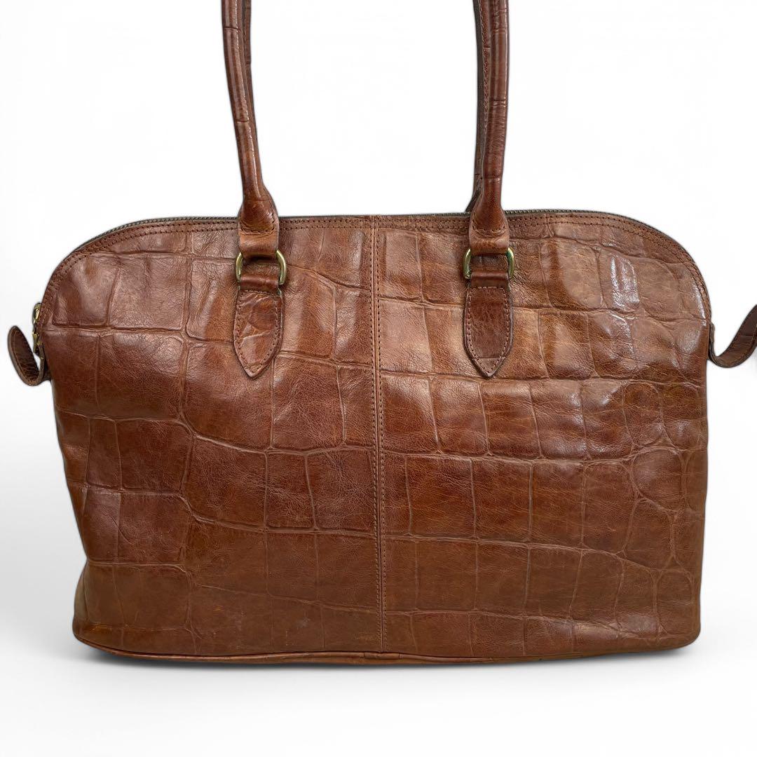 美品✨マルベリー ビジネスバッグ 重厚レザー クロコ型押 自立 A4収納可 Mulberry マルベリー レザー クロコ型押し A4収納可能 トートバッグ