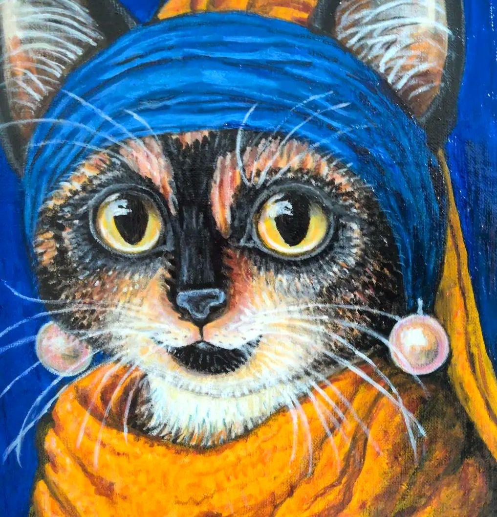 いとを　カラフルなキャンバス油絵2枚セット　チャピちゃん♡とおしゃれ静物画 キャンバス油絵 専用 青いターバンのピンクパールの耳飾りの