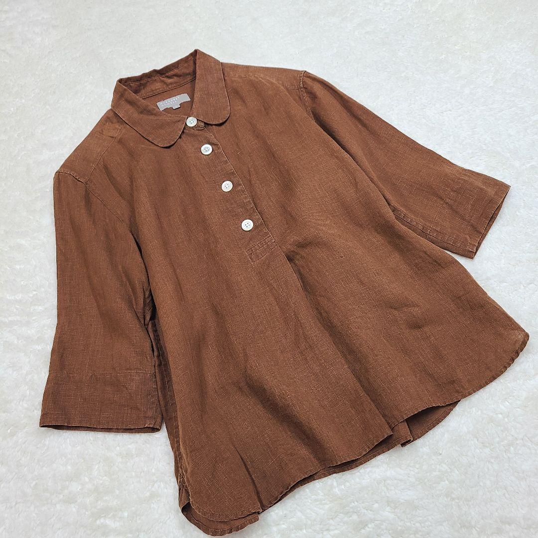 匿名配送 マーガレットハウエル リネン100% プルオーバー ブラウン 1